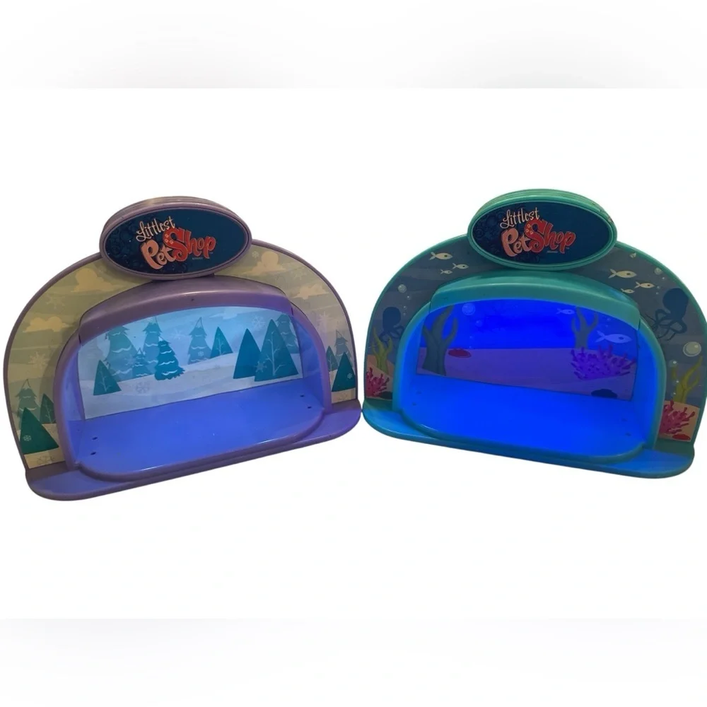 Lot of 2 Littlest Pet Shop Light Up Dome Stages Blue Purple WORKING